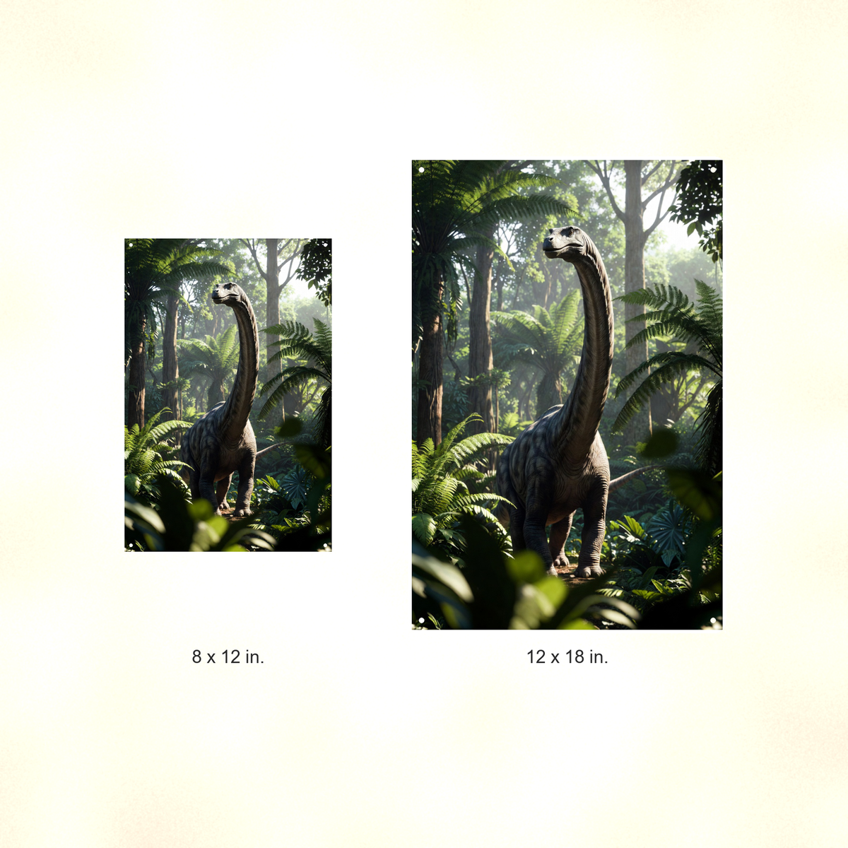 Long Neck Dinosaur Jungle Walk - Metal Sign 8x12 & 12x18, Aluminum Decor — Size options comparison