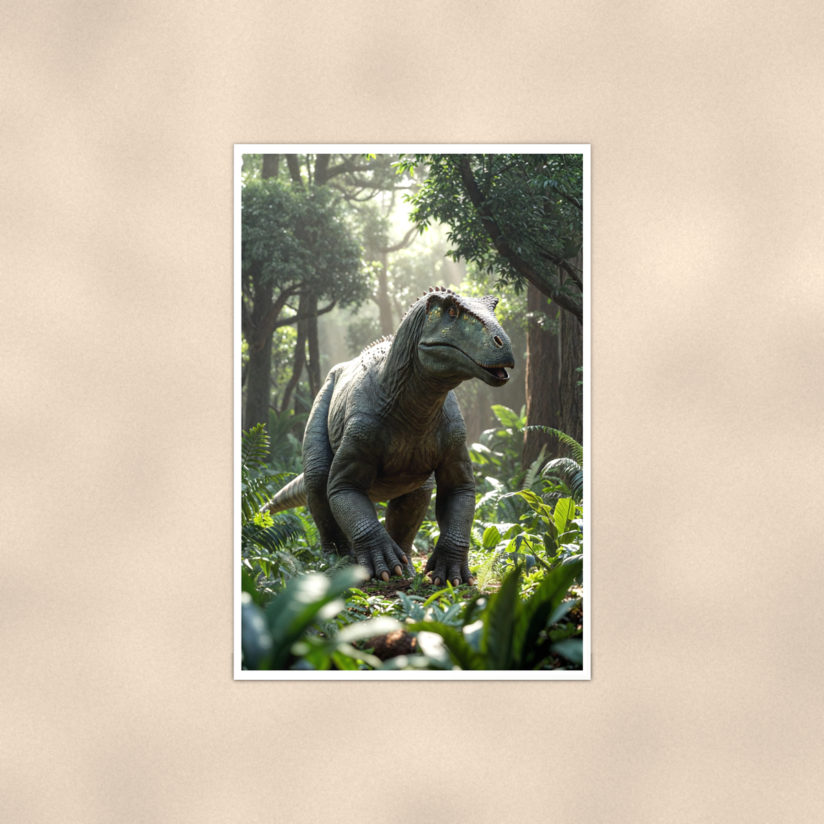 Horned Dinosaur Forest Scene - Poster 16x24 & 24x36, Kids Room Wall Art — Full product view