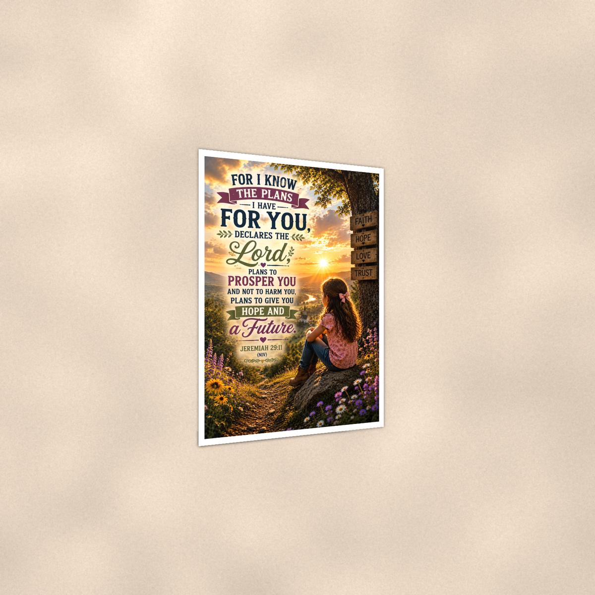 For I Know The Plans Girl At The Signpost - Jeremiah 29:11, Christian Poster 16x24 & 24x36 — Print detail