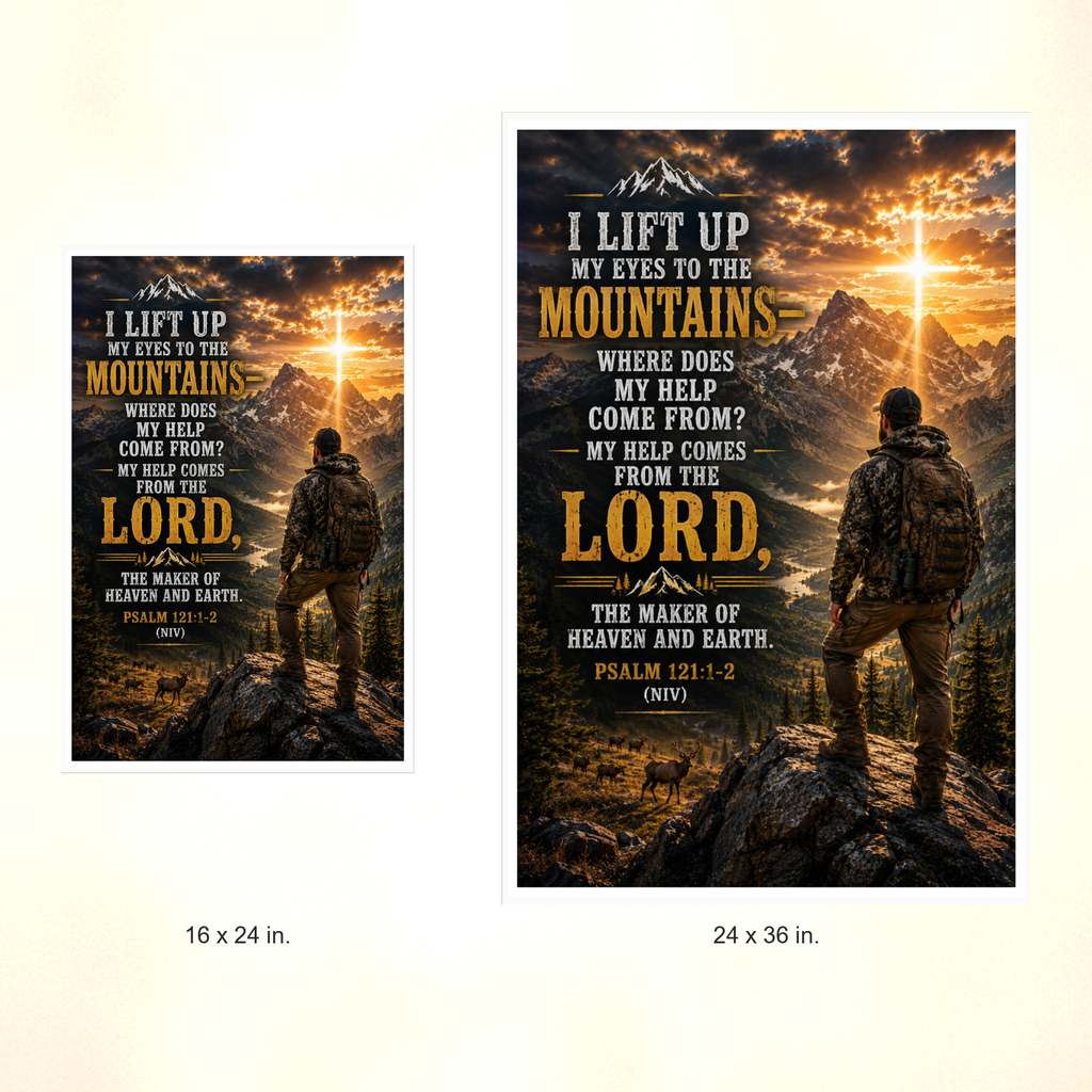 Poster size comparison: 16 x 24 inches and 24 x 36 inches, unframed.