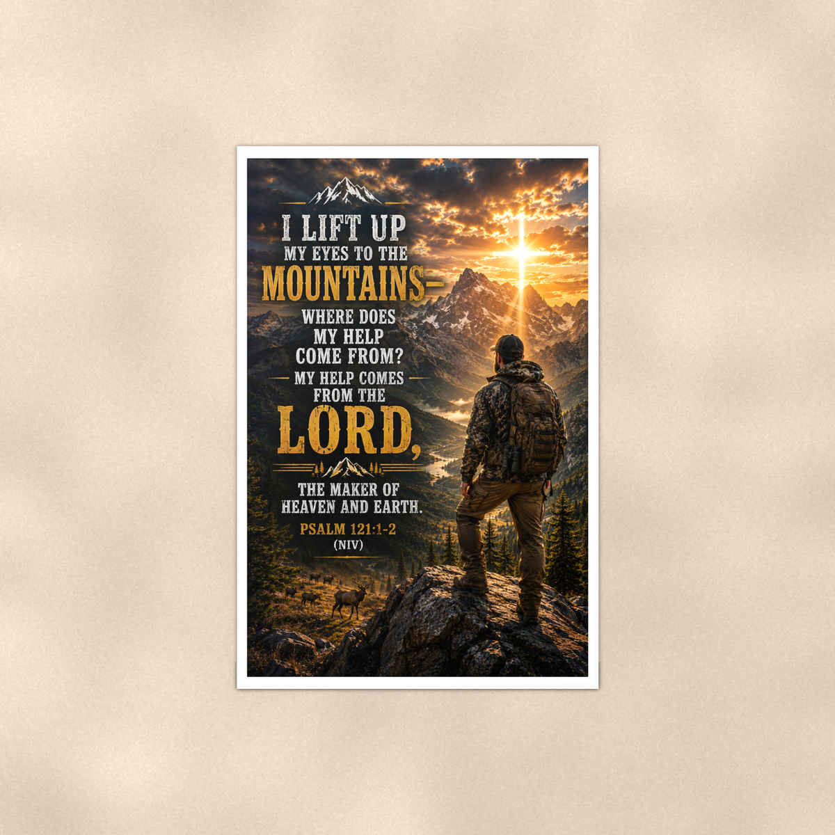 I Lift Up My Eyes To The Mountains - Psalm 121:1-2, Christian Poster 16x24 & 24x36 — Full product view
