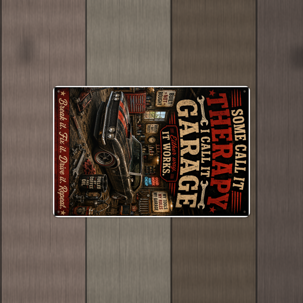 Some Call It Therapy, Garage Works Either Way - Funny Metal Sign 8x12 & 12x18 — Alternate wall view