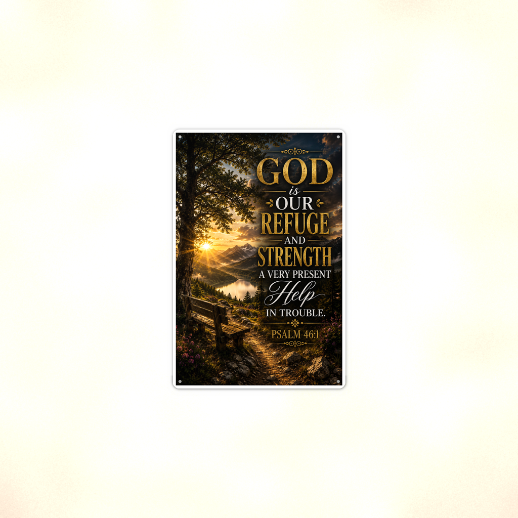 God Is Our Refuge And Strength - Psalm 46:1, Christian Metal Sign 8x12 & 12x18 — Context view