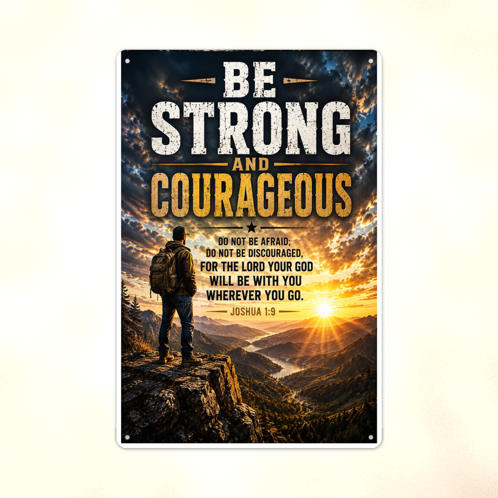 Be Strong And Courageous, Do Not Fear - Joshua 1:9, Christian Metal Sign 8x12 & 12x18 — Print detail