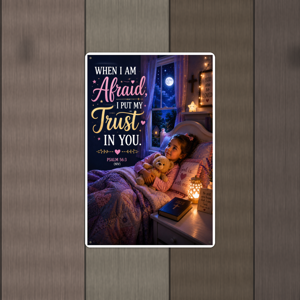 When Afraid, I Put My Trust In You - Psalm 56:3, Christian Metal Sign 8x12 & 12x18 — Alternate wall view