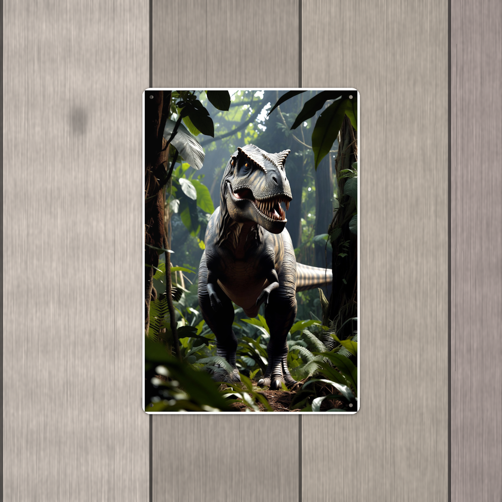 T-Rex Jungle Roar - Dinosaur Metal Sign 8x12 & 12x18, Aluminum Kids Room Decor — Alternate wall view