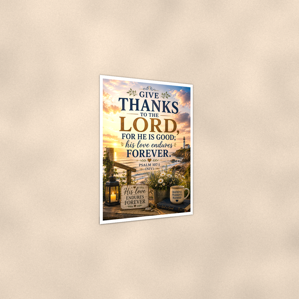 Give Thanks To The Lord For He Is Good - Psalm 107:1, Christian Poster 16x24 & 24x36 — Print detail
