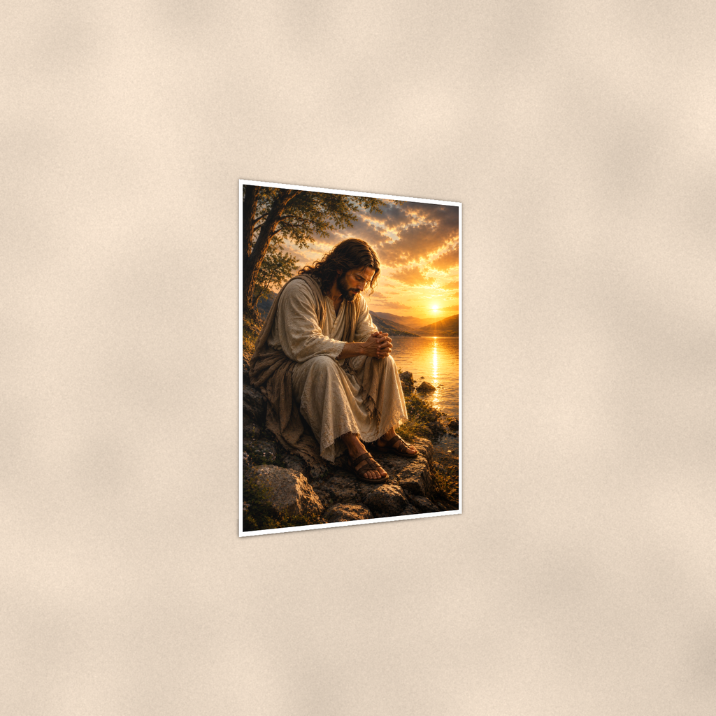 Jesus By The Lake At Sunset - Christian Poster 16x24 & 24x36 — Print detail