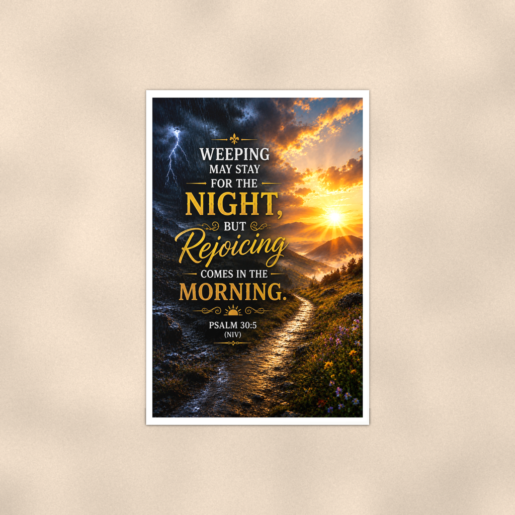 Weeping May Stay, But Rejoicing Comes In The Morning - Psalm 30:5, Christian Poster 16x24 & 24x36 — Full product view