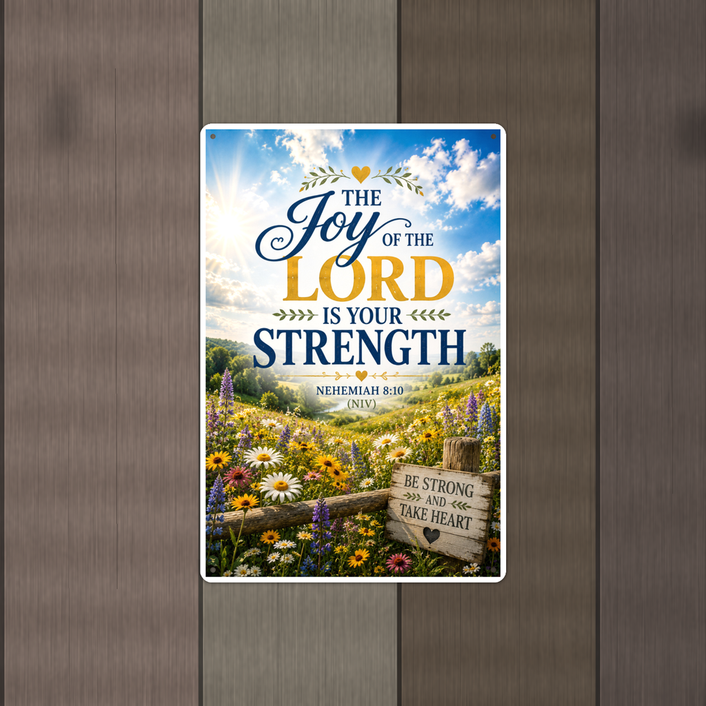 The Joy Of The Lord Is Your Strength - Nehemiah 8:10, Christian Metal Sign 8x12 & 12x18 — Alternate wall view