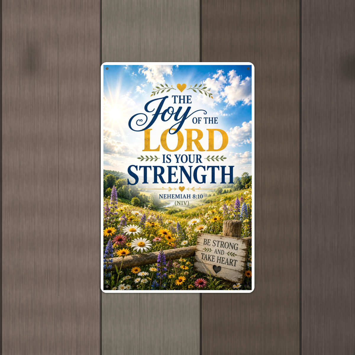 The Joy Of The Lord Is Your Strength - Nehemiah 8:10, Christian Metal Sign 8x12 & 12x18 — Alternate wall view