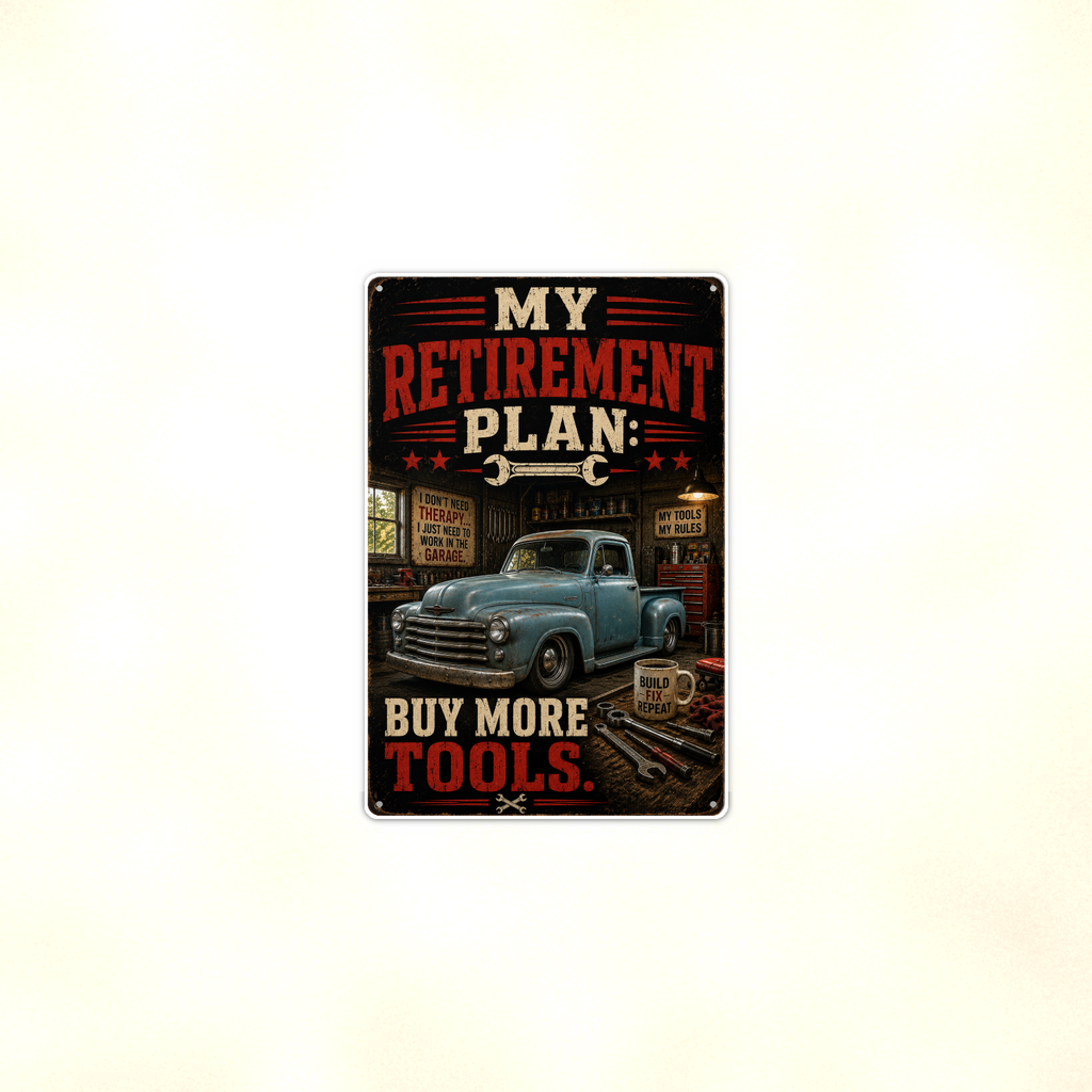 My Retirement Plan Buy More Tools - Funny Garage Metal Sign 8x12 & 12x18 — Context view