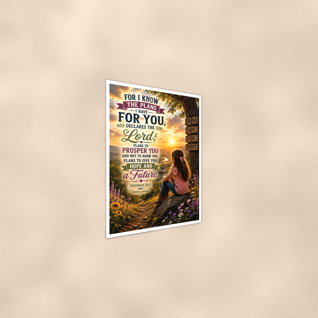 For I Know The Plans Girl At The Signpost - Jeremiah 29:11, Christian Poster 16x24 & 24x36 — Alternate wall view
