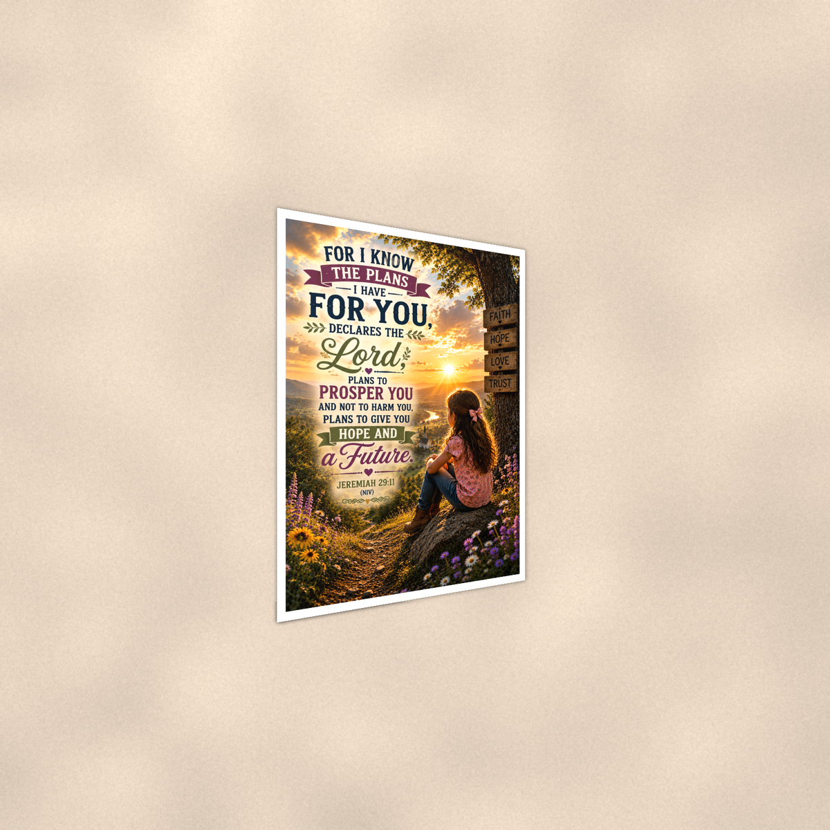 For I Know The Plans Girl At The Signpost - Jeremiah 29:11, Christian Poster 16x24 & 24x36 — Alternate wall view