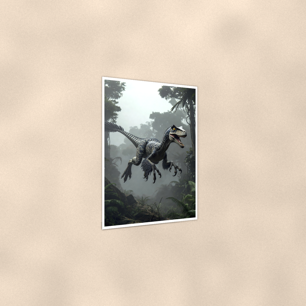 Feathered Raptor Leaping - Dinosaur Poster 16x24 & 24x36 — Print detail
