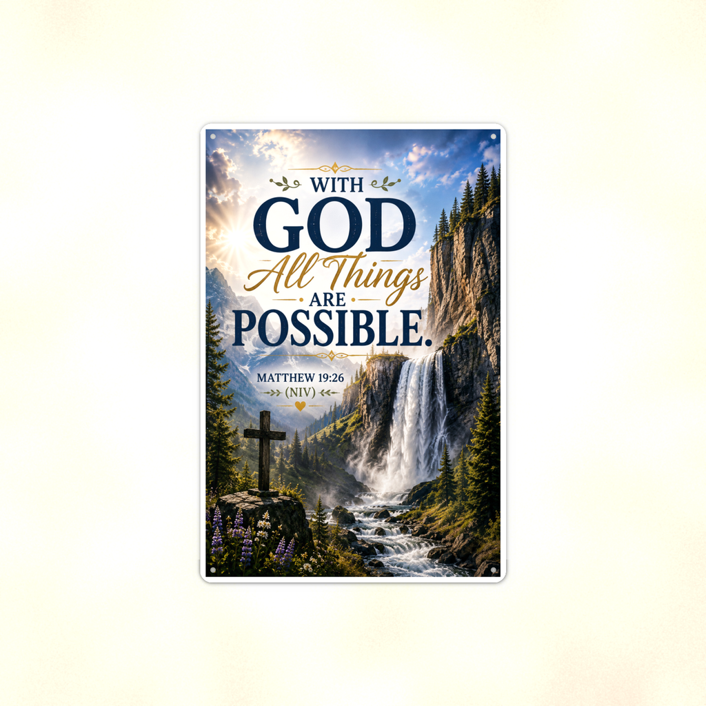 With God All Things Are Possible - Matthew 19:26, Christian Metal Sign 8x12 & 12x18 — Full product view