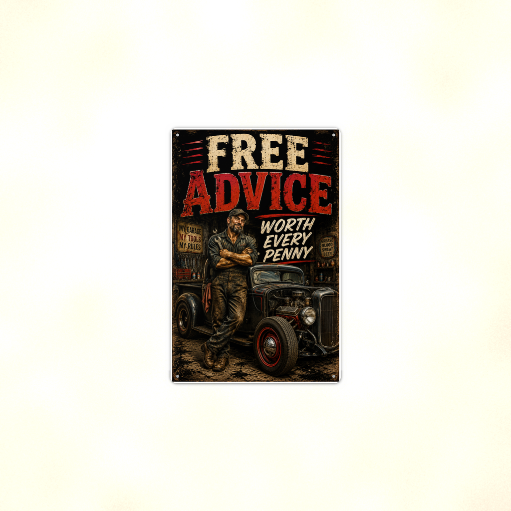 Free Advice Worth Every Penny - Funny Garage Metal Sign 8x12 & 12x18 — Context view