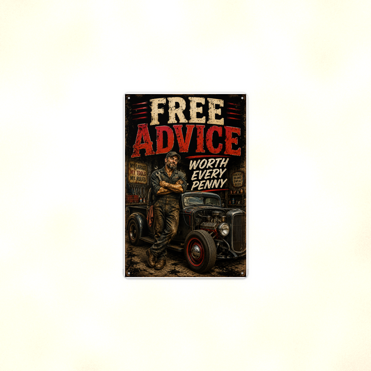Free Advice Worth Every Penny - Funny Garage Metal Sign 8x12 & 12x18 — Context view