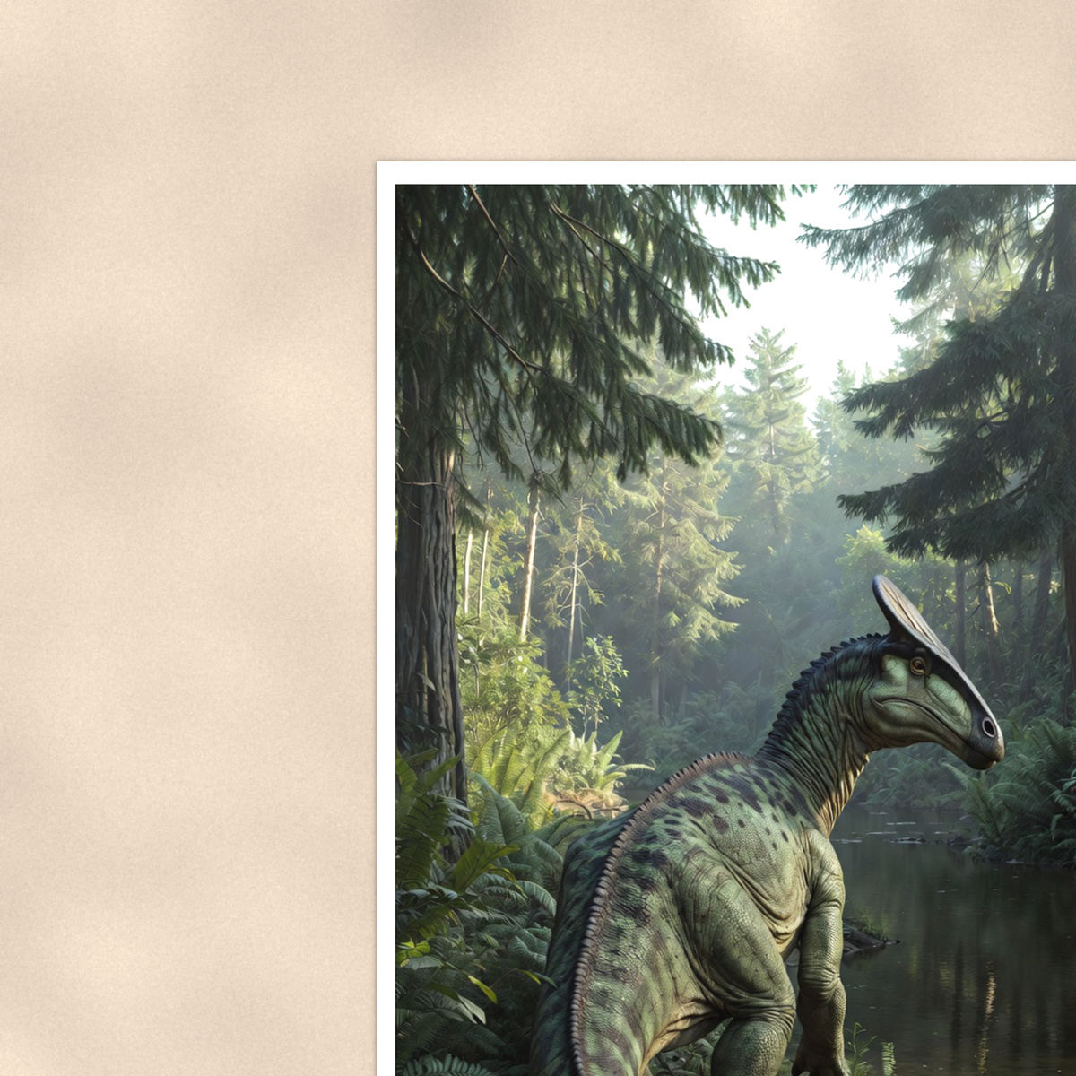 Crested Dinosaur River Scene - Poster 16x24 & 24x36, Kids Room Wall Art — Context view