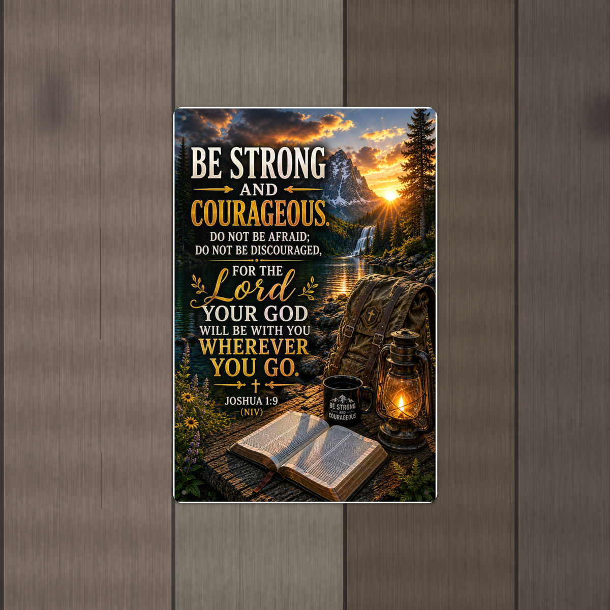 Be Strong And Courageous - Joshua 1:9, Christian Metal Sign 8x12 & 12x18 — Alternate wall view