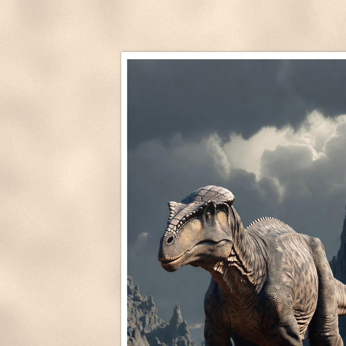 Dome Head Dinosaur, Storm Mountain Scene - Poster 16x24 & 24x36 — Context view