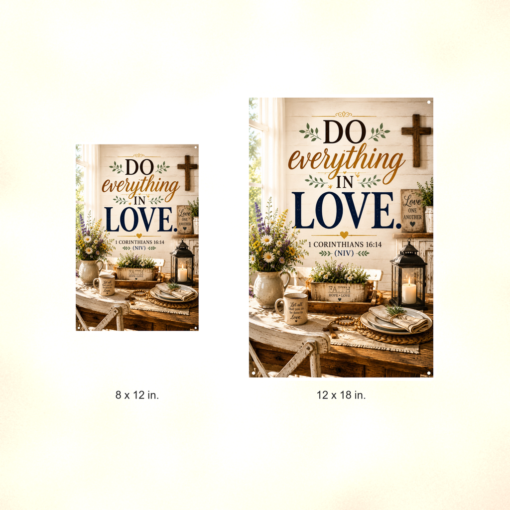 Do Everything In Love - 1 Corinthians 16:14, Christian Metal Sign 8x12 & 12x18 — Size options comparison