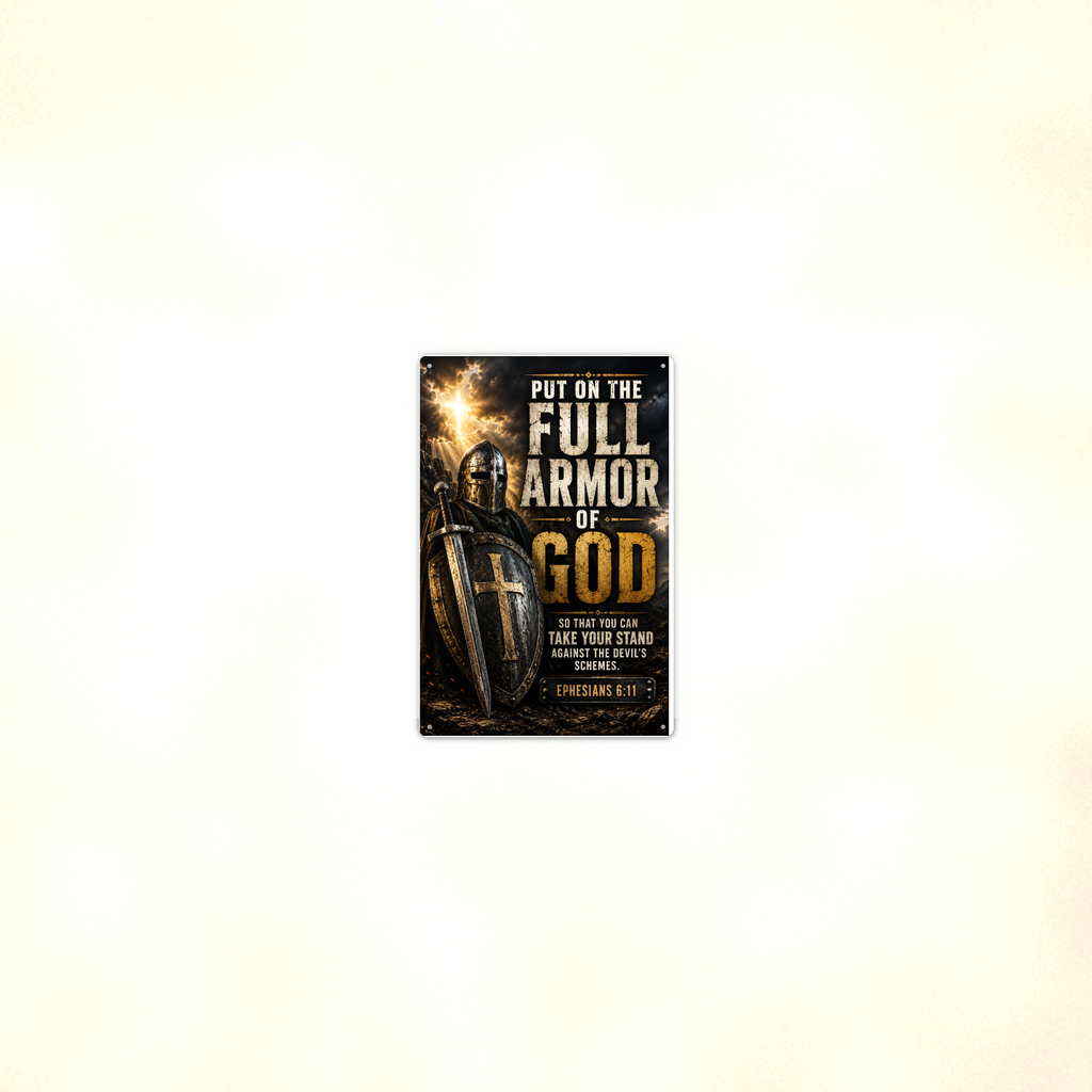 Put On The Full Armor Of God - Ephesians 6:11, Christian Metal Sign 8x12 & 12x18 — Room display