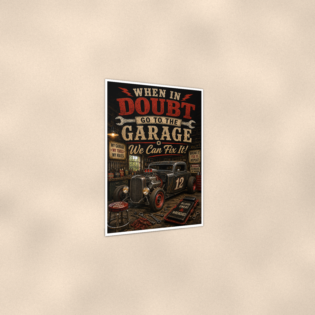 When In Doubt Go To The Garage - Funny Poster 16x24 & 24x36, Wall Art Print — Print detail
