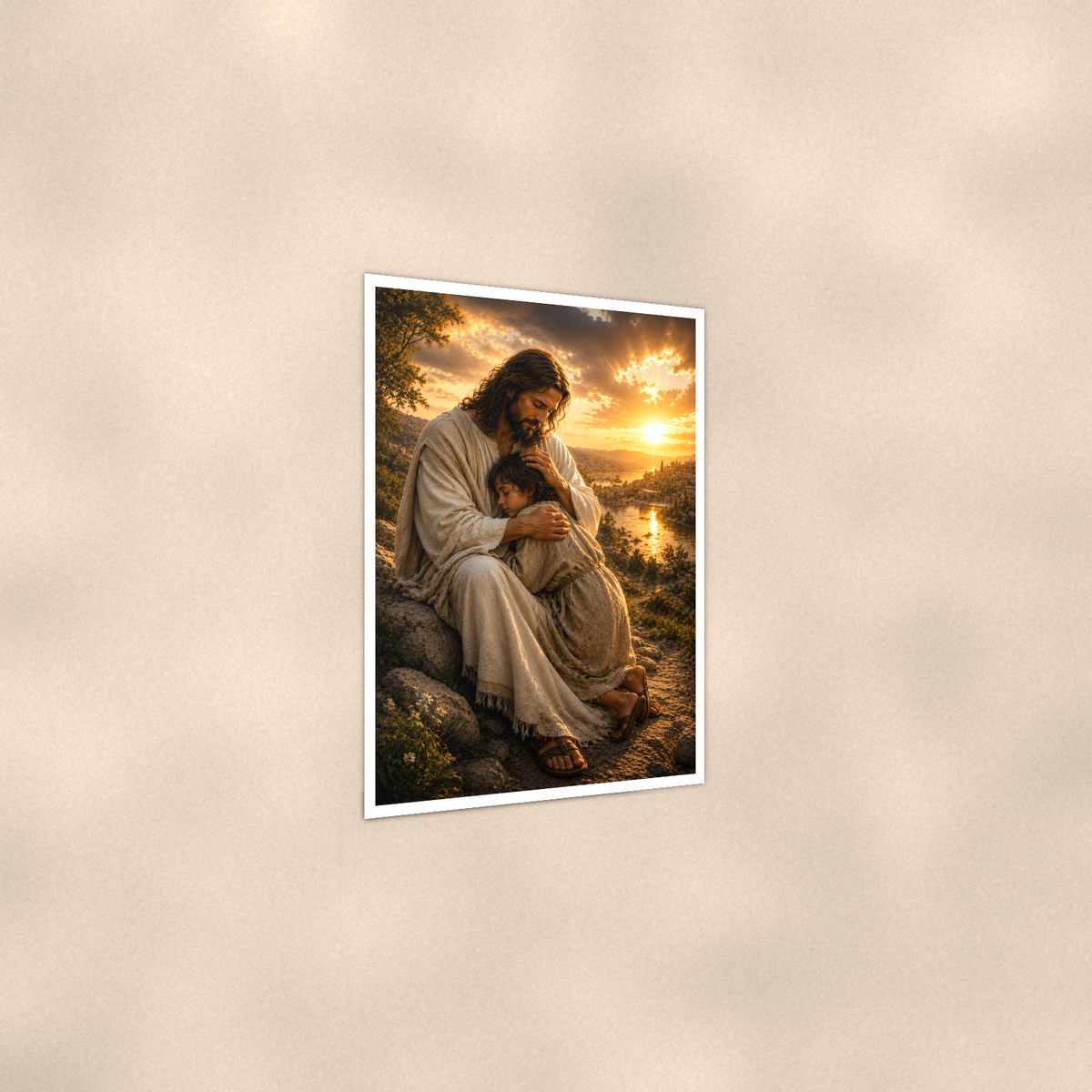 Jesus Comforting A Child - Christian Poster 16x24 & 24x36 — Print detail