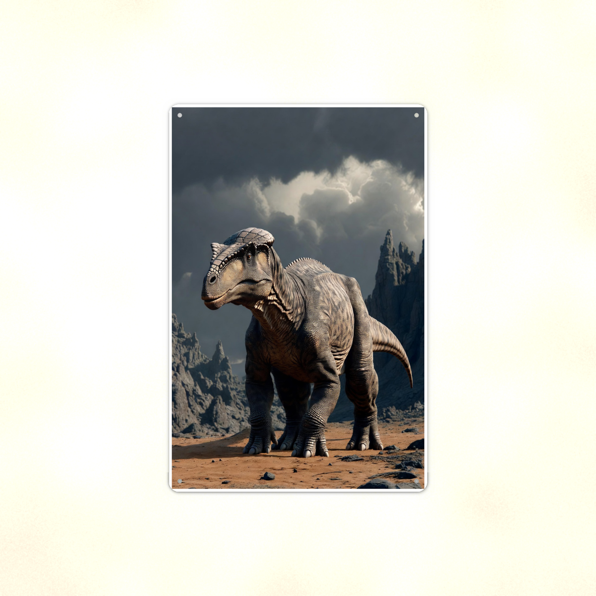 Dome Head Dinosaur, Storm Mountain Scene - Metal Sign 8x12 & 12x18 — Full product view