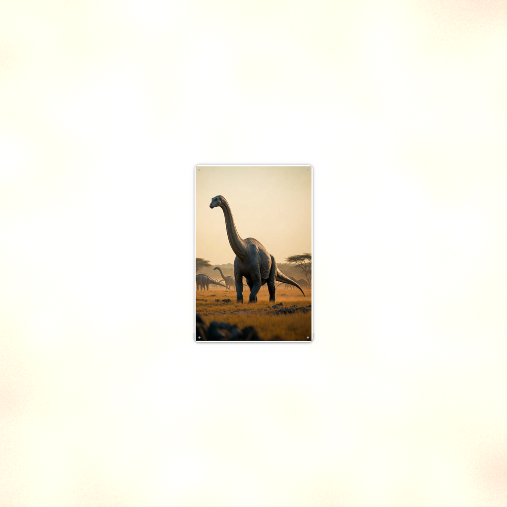 Long Neck Dinosaur Herd at Sunset - Metal Sign 8x12 & 12x18, Aluminum Decor — Room display