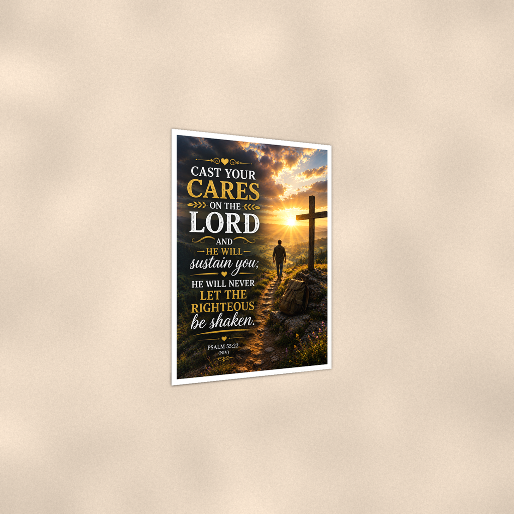 Cast Your Cares On The Lord - Psalm 55:22, Christian Poster 16x24 & 24x36 — Print detail