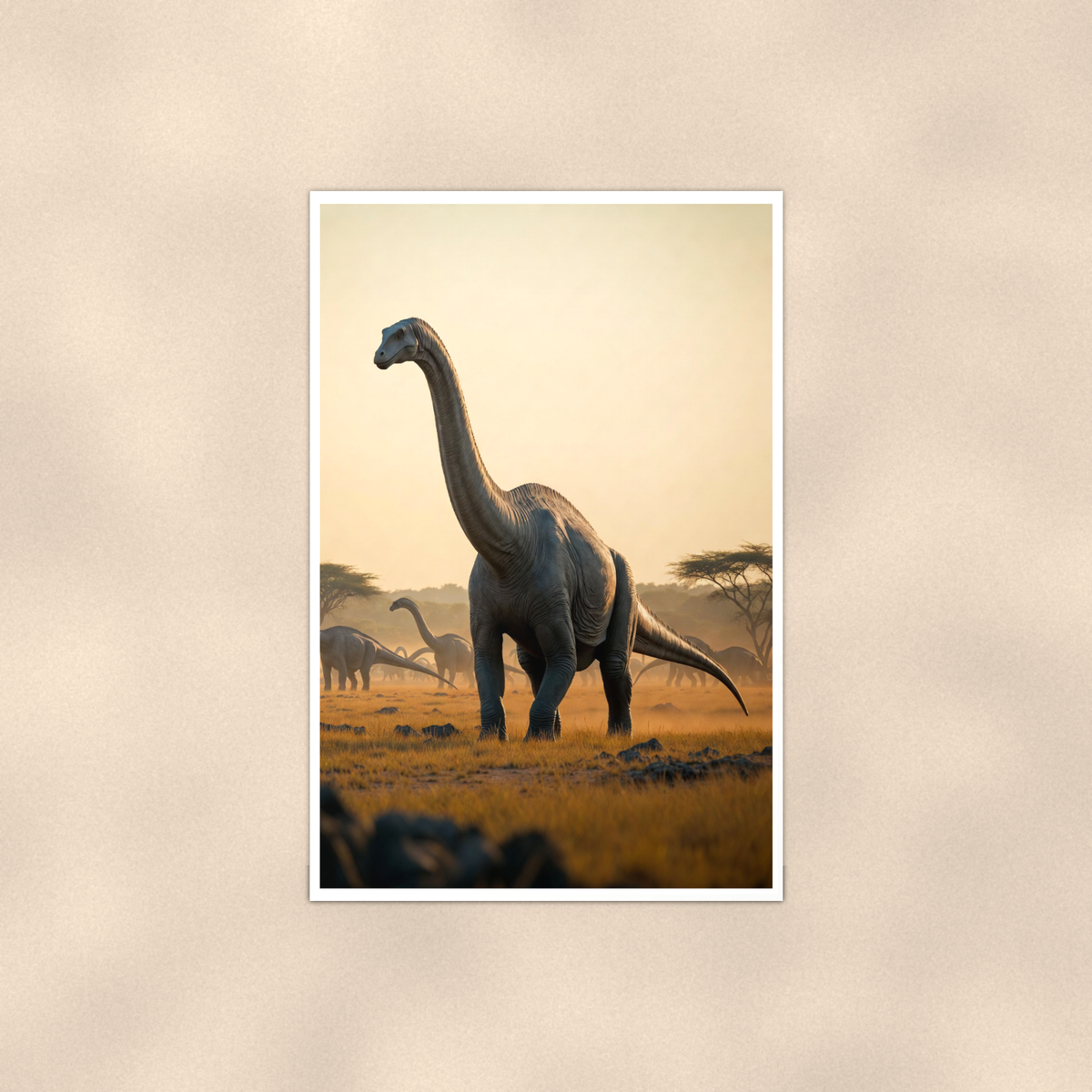 Long Neck Dinosaur Herd at Sunset - Poster 16x24 & 24x36 — Full product view