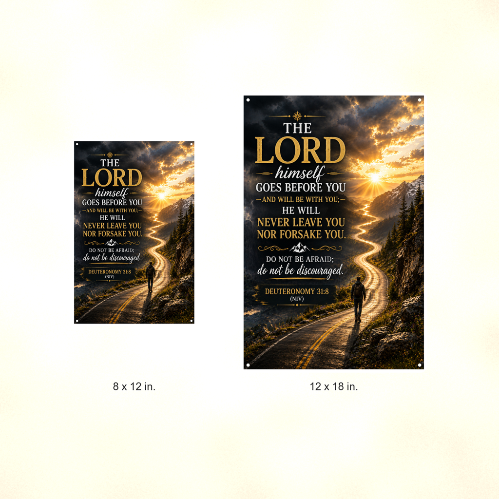 The Lord Himself Goes Before You - Deuteronomy 31:8, Christian Metal Sign 8x12 & 12x18 — Size options comparison