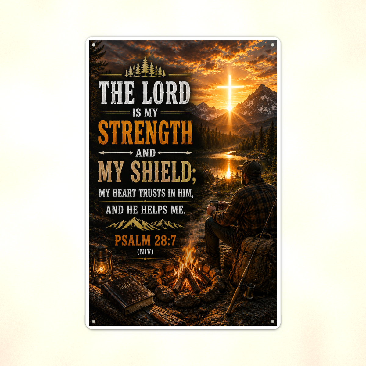 The Lord Is My Strength And Shield - Psalm 28:7, Christian Metal Sign 8x12 & 12x18 — Print detail