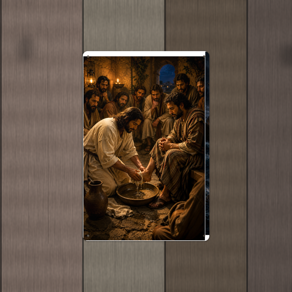 Jesus Washes A Disciple's Feet - Christian Metal Sign 8x12 & 12x18 — Alternate wall view