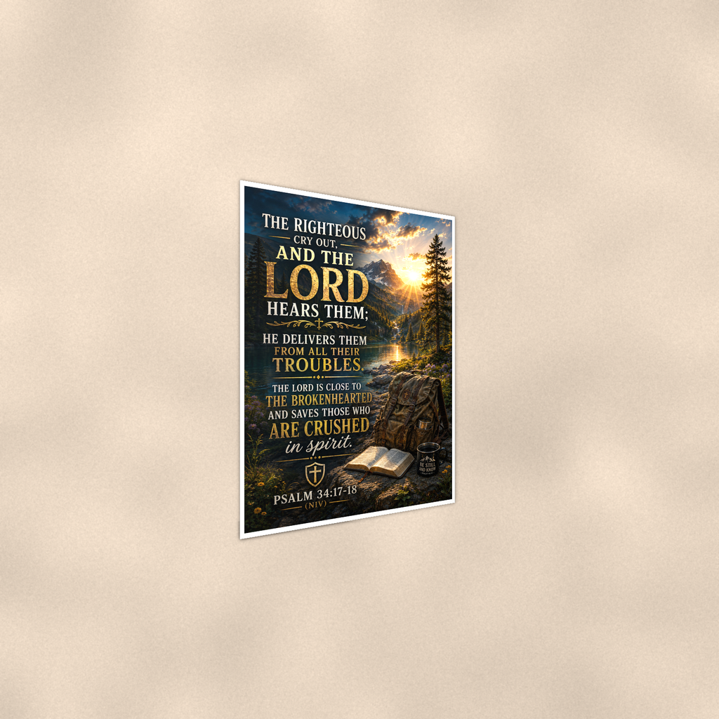 The Righteous Cry Out, And The Lord Hears Them - Psalm 34:17-18, Christian Poster 16x24 & 24x36 — Alternate wall view