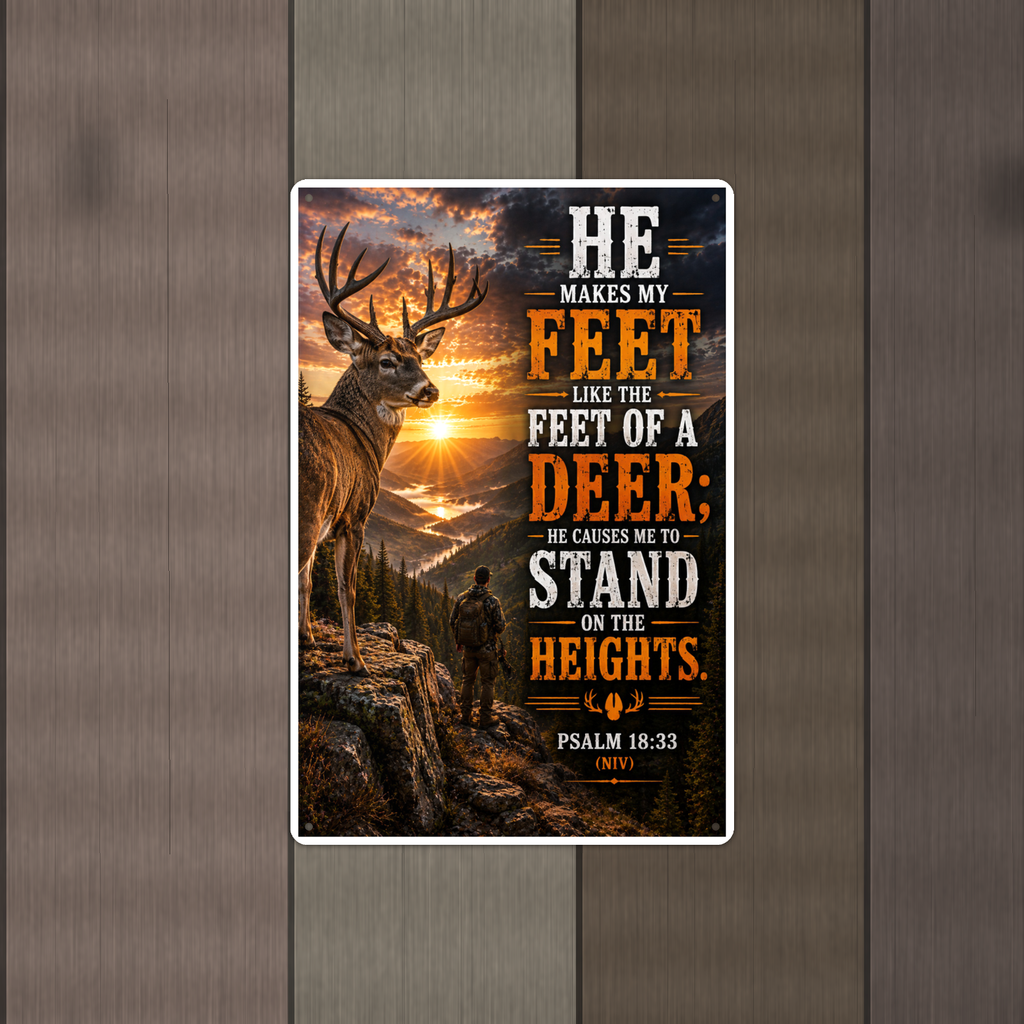 He Makes My Feet Like The Deer - Psalm 18:33, Christian Metal Sign 8x12 & 12x18 — Alternate wall view