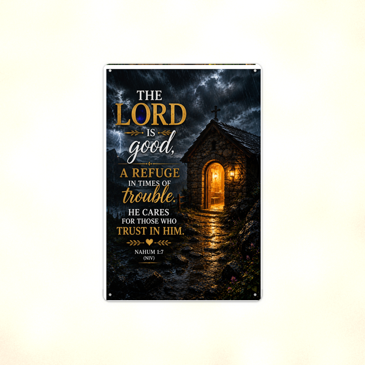 The Lord Is Good, A Refuge In Times Of Trouble - Nahum 1:7, Christian Metal Sign 8x12 & 12x18 — Full product view