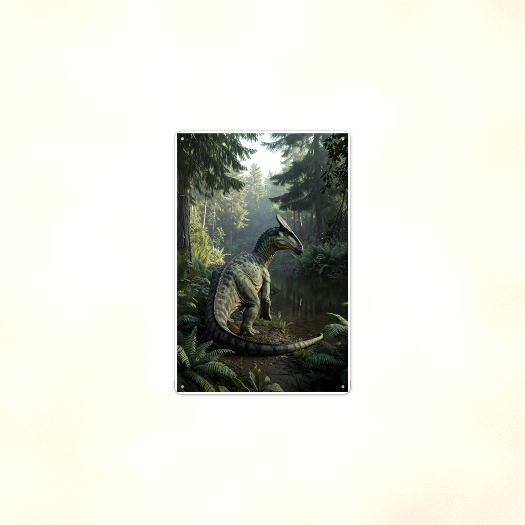 Crested Dinosaur River Scene - Metal Sign 8x12 & 12x18, Aluminum Kids Room Decor — Context view