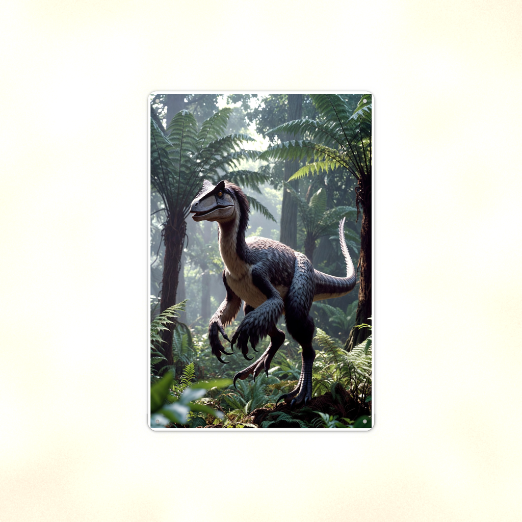 Feathered Raptor Jungle Scene - Dinosaur Metal Sign 8x12 & 12x18 — Full product view
