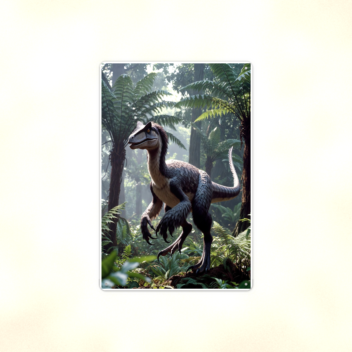 Feathered Raptor Jungle Scene - Dinosaur Metal Sign 8x12 & 12x18 — Full product view