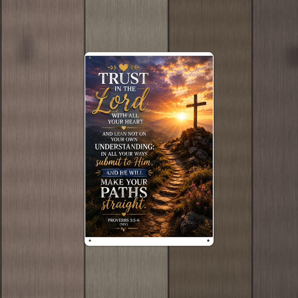 Trust In The Lord Lean Not On Understanding - Proverbs 3:5-6, Christian Metal Sign 8x12 & 12x18 — Alternate wall view