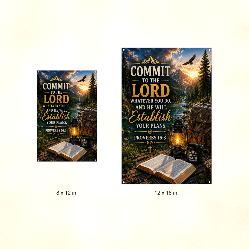 Commit To The Lord - Proverbs 16:3, Christian Metal Sign 8x12 & 12x18 — Size options comparison