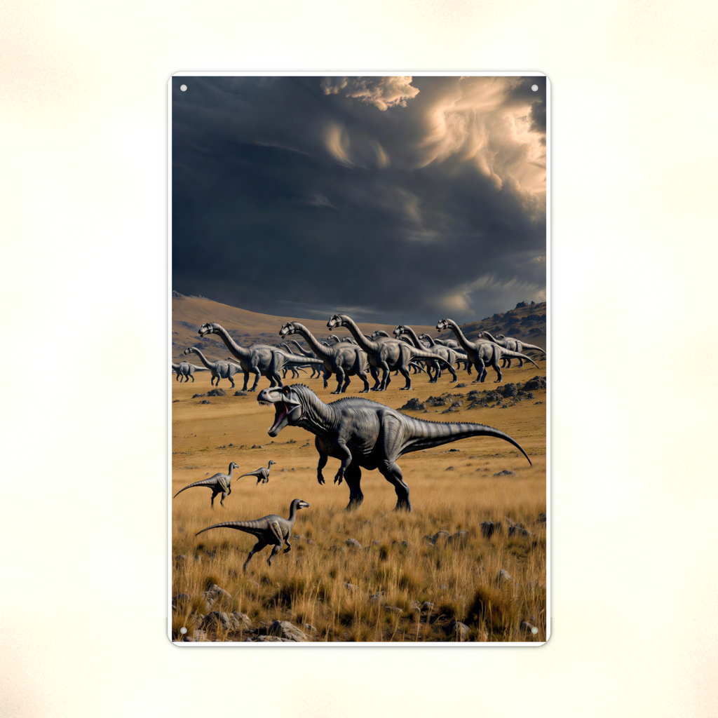 Predator Dinosaur, Storm Plains Scene - Metal Sign 8x12 & 12x18 — Print detail