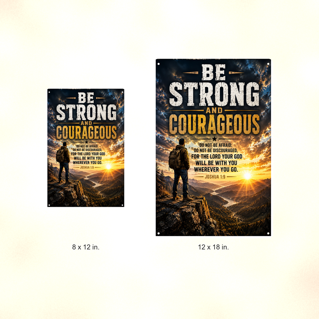 Be Strong And Courageous, Do Not Fear - Joshua 1:9, Christian Metal Sign 8x12 & 12x18 — Size options comparison
