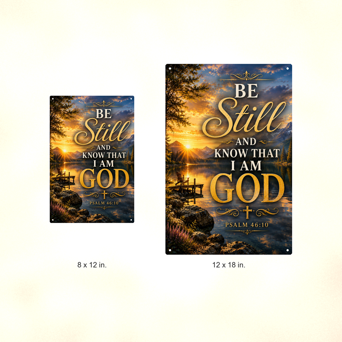 Be Still And Know That I Am God - Psalm 46:10, Christian Metal Sign 8x12 & 12x18 — Size options comparison