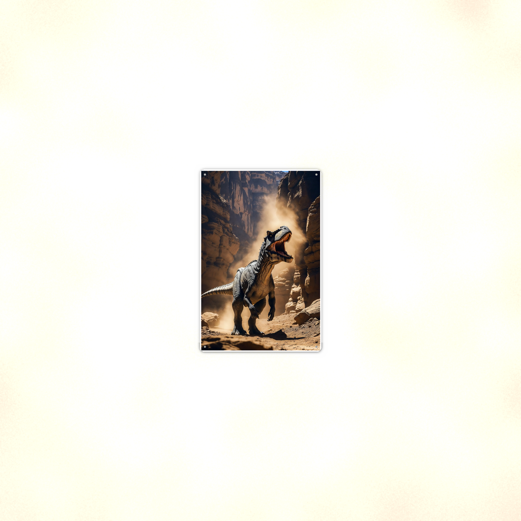 Roaring Dinosaur Canyon Scene - Metal Sign 8x12 & 12x18, Aluminum Decor — Room display