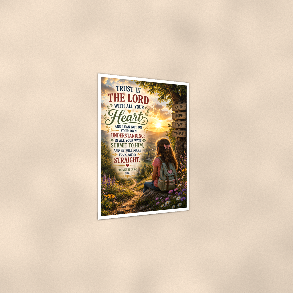 Trust In The Lord Girl At The Signpost - Proverbs 3:5-6, Christian Poster 16x24 & 24x36 — Print detail