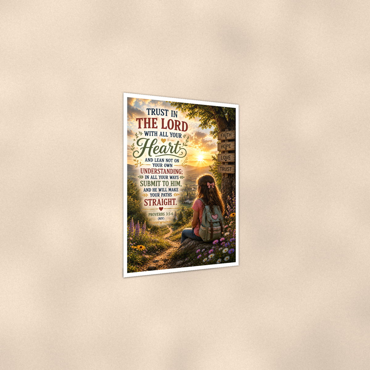 Trust In The Lord Girl At The Signpost - Proverbs 3:5-6, Christian Poster 16x24 & 24x36 — Print detail